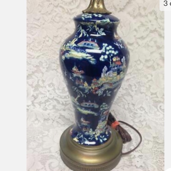 Vintage Royal Winton Variant Polychrome Willow Electric TableLamp 26T x 13.5 D - Picture 3 of 6